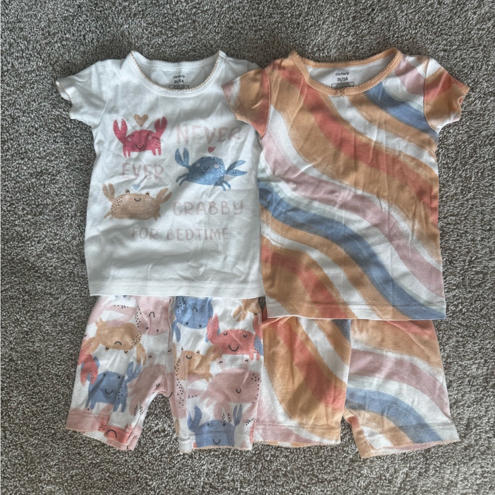 Carters Toddler Pajamas Bundle Shorts Tshirt Crab Rainbow Sleepwear Set size 3T - Picture 2 of 10